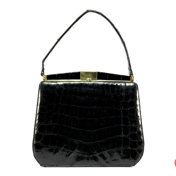 VINTAGE BELLESTONE | Genuine Alligator Satchel | Coin purse | Black & Red - Picture 6 of 15